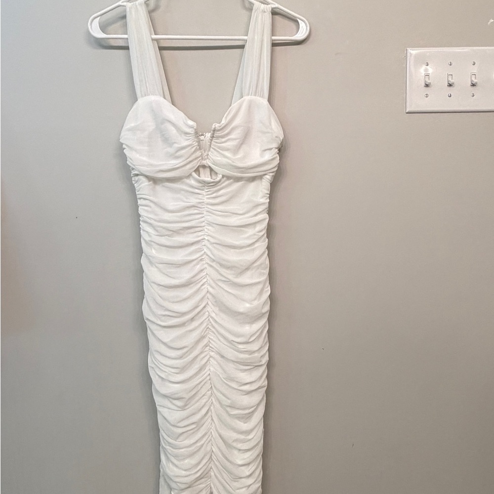 Elegant White Ruched Dress